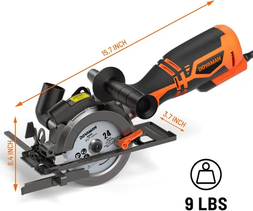 Miniatura 6 de DOVAMAN Sierra Circular, 5.8A 4-1/2" sierra circular con láser, mango auxiliar de metal, 6 cuchillas (4½", 4¾"), Profundidad de corte 1-11/16