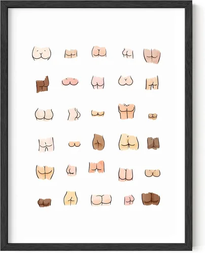 HAUS AND HUES Funny Butts Collage - Póster artístico para decoración de baño, 12 x 16 pulgadas, sin marco
