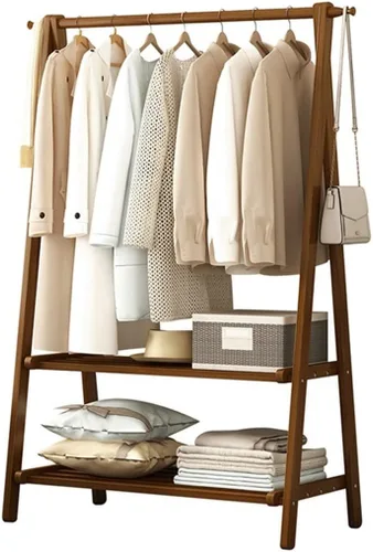Miniatura 12 de Perchero de madera de bambú, con estantes de almacenamiento, estante para colgar ropa, para entrada, sala de estar, dormitorio