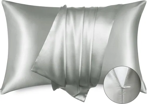 Miniatura 8 de Bedsure Juego de 2 fundas de almohada de satén con cremallera, similar a las fundas de almohada de seda, juego de 2 fundas de almohada de satén 03