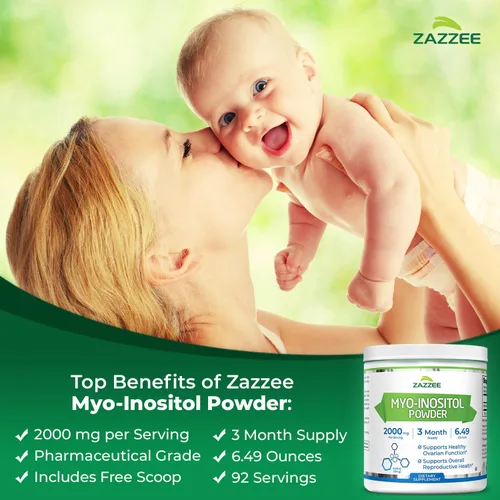 Miniatura 3 de Zazzee Myo-inositol en polvo, suministro para 3 meses, 92 porciones, 2000 mg por porción, cuchara gratis para dosis exacta, 6.49 onzas, certificado