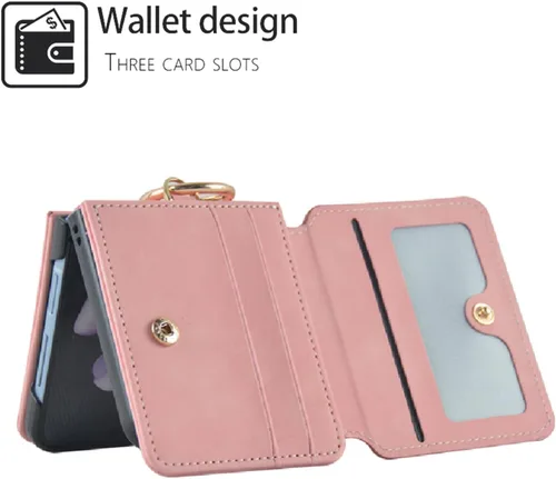 Miniatura 6 de Asuwish Funda de teléfono para Samsung Galaxy Z Flip 3 5G 2021 con anillo cruzado correa con cordón para tarjeta de crédito, soporte para celda, Oro