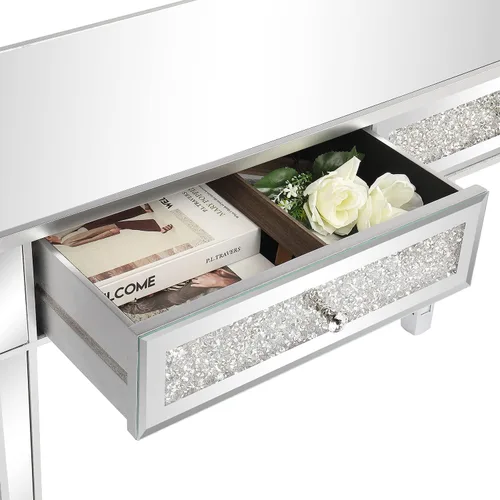 Miniatura 6 de Henf Escritorio de tocador con espejo para dormitorio, mesa de tocador de maquillaje, mesa de sofá con 2 cajones de diamantes sintéticos, moderno