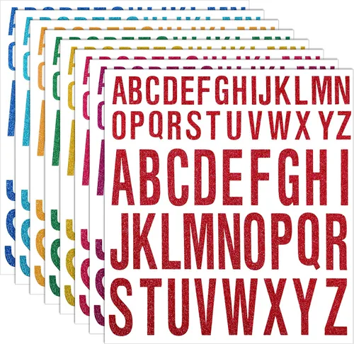 Miniatura 18 de Gersoniel 8 hojas de calcomanías de letras con purpurina, calcomanías de vinilo del alfabeto, impermeables, autoadhesivas para pósteres, tablones