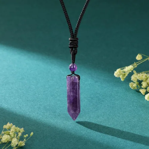 Miniatura 2 de Top Plaza Collares de piedra de cristal curativo para hombres collares con colgante hexagonal cuerda trenzada ajustable collar de piedras preciosas