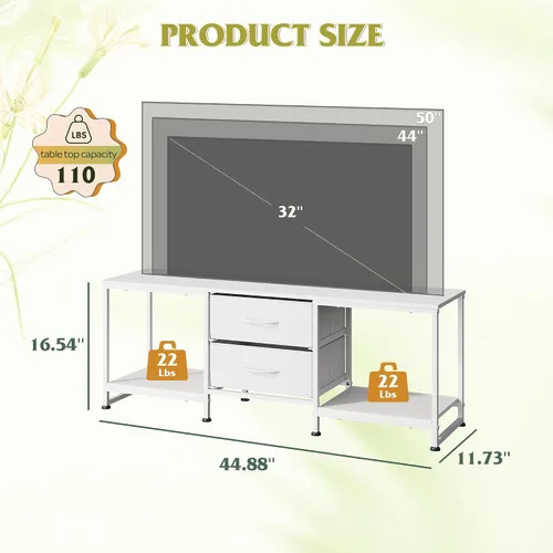 Miniatura 3 de WLIVE Soporte de televisor con cómoda con 2 cajones, centro de entretenimiento para TV de 50 pulgadas con estantes de almacenamiento abiertos