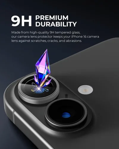 Miniatura 2 de UARMOR - Protector de lente de cámara para iPhone 17, 16 y 16 Plus, vidrio templado 9H, transparente HD, kit de fácil instalación, transparente