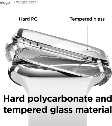 Miniatura 4 de elago Compatible con Apple Watch Case 7/8/9, protector de pantalla, protector transparente, protección completa, policarbonato duro + vidrio templado