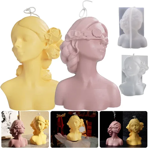 Miniatura 3 de Molde de silicona para velas 3D, moldes de ojos cerrados para niña y niña con los ojos vendados con 2 herramientas extintoras para cera derretida