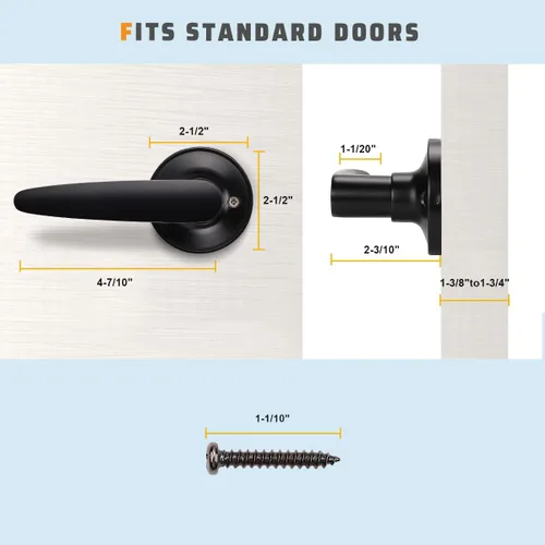 Miniatura 5 de KNOBWELL Paquete de 1 palancas de puerta simuladas de una cara con acabado negro mate, manijas de puerta simuladas clásicas para armario, uso