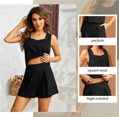 Miniatura 6 de Slimers Conjunto de 2 piezas para mujer, ropa de descanso de dos piezas, pantalones cortos de lino, ropa de moda 2023, conjunto de vacaciones