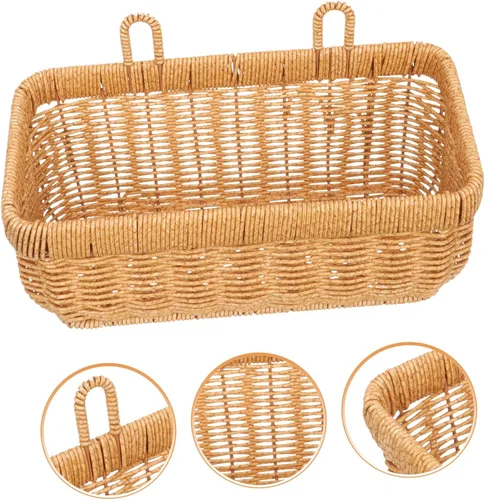 Miniatura 7 de Cesta de cebolla colgante tejida a mano, contenedor de almacenamiento de pared para despensa del hogar, cesta decorativa de almacenamiento