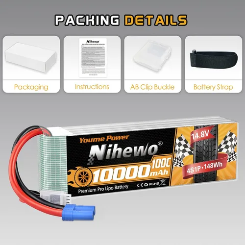 Miniatura 6 de 4S Lipo Battery 14.8V 10000mAh 100C Batería RC EC5 Plug Soft Case para RC Car Truck Tanque Avión Drone Boat Racing Modelos (2 paquetes)