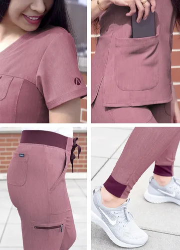 Miniatura 5 de Adar Pro - Conjunto de ropa quirúrgica que facilita el movimiento para mujer, blusa quirúrgica con cuello en V en corazón y pantalón quirúrgico