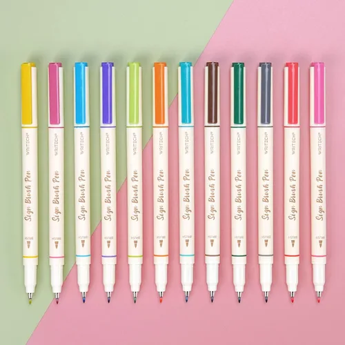 WRITECH - Bolígrafos marcadores con punta de pincel: marcadores de artista, punta flexible, a base de agua, 12 unidades, colores surtidos para