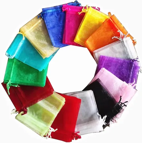 LYSXP Bolsas de organza de 3.5 x 4.7 pulgadas, 100 unidades al azar de 10 colores aleatorios de organza bolsas de regalo con cordón, bolsas de