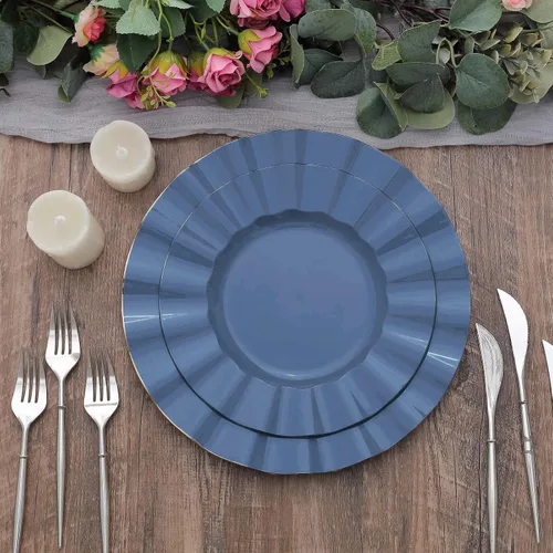 Miniatura 159 de Tableclothsfactory Paquete de 10 platos redondos de plástico negro de 6 pulgadas para ensalada de postre, platos desechables con borde ondulado