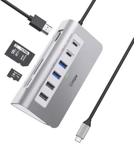 Miniatura 11 de intpw P9R PRO USB C Hub Ethernet, Estación de acoplamiento USB C de 10Gbps 10-en-1 con HDMI 4K@60Hz, Tipo-C y 2 USB A 3.2 Datos, LAN, 2 USB A 2.0