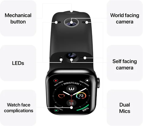Miniatura 4 de Wristcam - Smartband con cámara modular y certificación Apple MFi para Apple Watch, cámaras de 8 MP + 2 MP, fotos 4K, grabaciones de 1080p, Negro