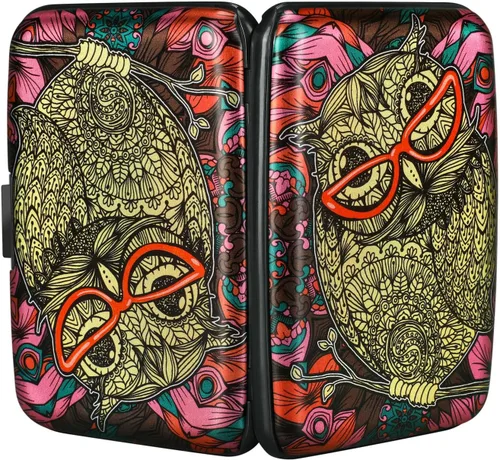 Miniatura 303 de ELFISH Mini cartera de aluminio RFID para tarjetas de crédito, funda de identificación de metal para hombres y mujeres, Happy Flower, Cartera Rfid