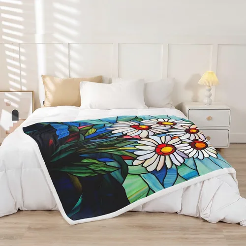 Miniatura 2 de Manta de cama de margaritas blancas, manta de franela rústica con flores florecientes de jardín natural para decoración de habitaciones, manta