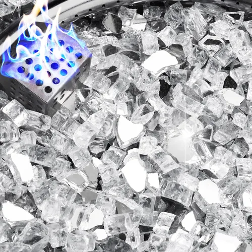 Miniatura 22 de NUPICK Fire Glass - Mezcla mixta Bahama de 20 libras para hoguera y chimenea de gas, roca de vidrio templado de 1/2-3/4 pulgadas en azul y blanco