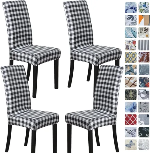 Miniatura 39 de SPRINGRICO Paquete de 6 fundas blancas para sillas de comedor, fundas elásticas para sillas de comedor con diseño floral, de elastano lavable