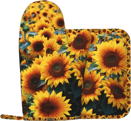 Miniatura 12 de Juego de guantes de horno y soportes para ollas pintados a mano con libélula impresos, resistentes al calor, antideslizantes, guantes de cocina, 2