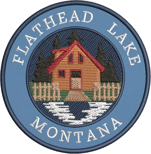 Miniatura 5 de Cabin by The Lake - Flathead Lake - Montana - Parche decorativo bordado de 3.5 pulgadas para planchar o coser, para vacaciones, recuerdo, viajes