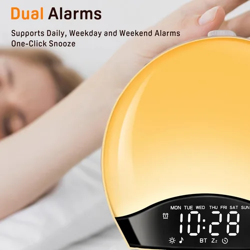Miniatura 8 de JALL Reloj despertador Sunrise para dormitorios con máquina de sonido de ruido blanco, despertador de luz despertador para personas que duermen
