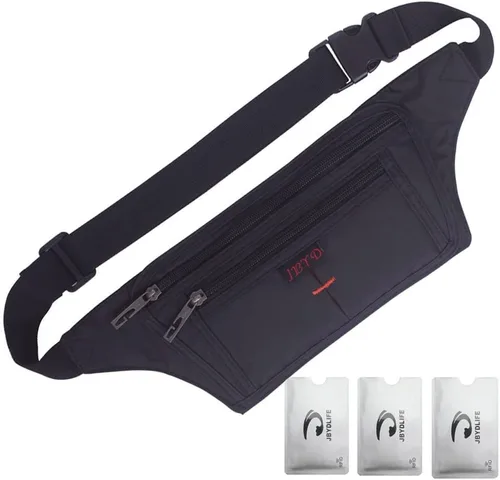 Miniatura 59 de Bolsa de cintura ultrafino con ranuras c/visualización para tarjeta de crédito, para deportes, aire libre, correr, caminar, viajes.