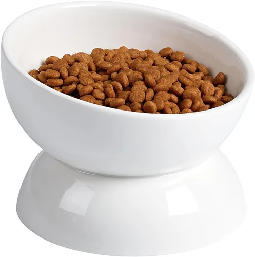 Miniatura 16 de ABRUTY Cuenco de agua para gatos, cuencos elevados de cerámica de 16 onzas, plato de comida para mascotas inclinado y elevado en 15°, antivómito
