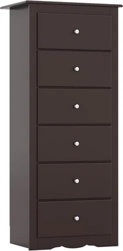 Miniatura 11 de Giantex Cómoda de 6 cajones para dormitorio, cómoda de madera con tiradores de metal y gran capacidad, 16" P x 23" A x 53.5" Al, organizador de Gris