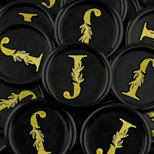 Miniatura 26 de 25 calcomanías de sello de cera doradas y negras hechas a mano con hojas botánicas vintage, calcomanías de cera para invitaciones de fiesta de boda