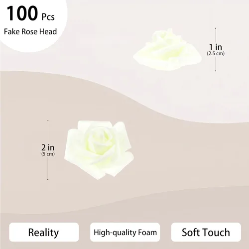 Miniatura 2 de 100 flores artificiales de 2 pulgadas, cabeza de rosa falsa de espuma a granel para decoración del hogar, decoración de boda, despedida de soltera