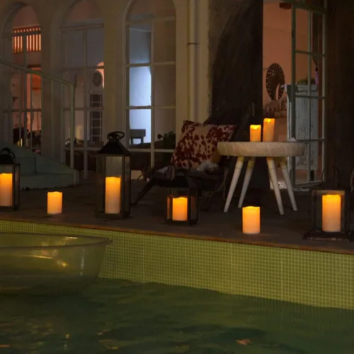 Miniatura 8 de Homemory Velas grandes impermeables sin llama de 6" x 4" para exteriores con control remoto y temporizador, velas LED parpadeantes que funcionan