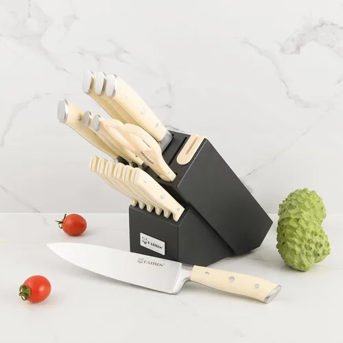 Miniatura 7 de Juego de 16 piezas de cuchillos de acero inoxidable alemán con bloque, mango ergonómico ABS, cuchillos de chef, afilador y tijeras para picar