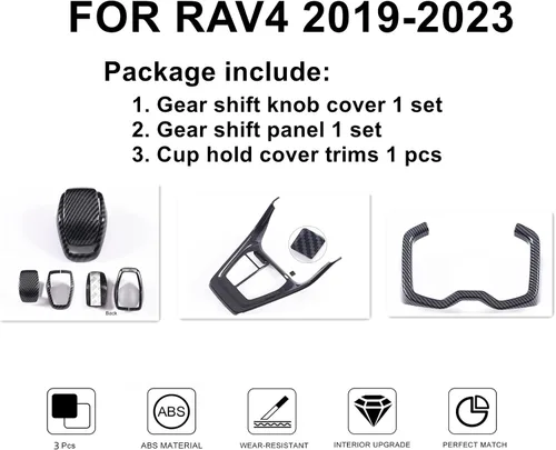 Miniatura 2 de para RAV4 2019-2025 Panel Protector de Cambios, Adornos del Portavasos, Cubierta del Pomo de Cambios Interior Consola Central Antiarañazos