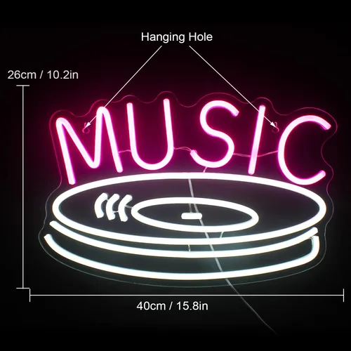 Miniatura 2 de Letrero de neón de grabación de música en rosa y blanco, luces de neón LED para decoración de pared, luces de neón USB para dormitorio, estudio
