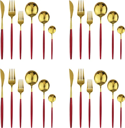Miniatura 14 de Juego de cubiertos de 24 piezas de acero inoxidable 18/0, incluye cuchillos, tenedor, cuchara y cucharilla, servicio para 4 personas Púrpura