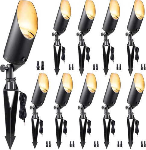 Miniatura 54 de Gardenreet Focos de paisaje de latón de bajo voltaje, luz LED para exteriores de 12 V, luces con cable IP65 impermeables, bronce antiguo
