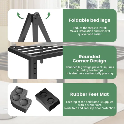 Miniatura 6 de NKZ Base de cama individual de 12 pulgadas, plataforma de metal resistente con patas de esquina redondas, soporte de listones de acero resistente