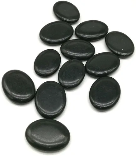 Juego de 12 piedras de masaje calientes pequeñas, piedra calentada de basalto de lava natural para masaje de spa, color negro, 1.18 x 1.57 pulgadas