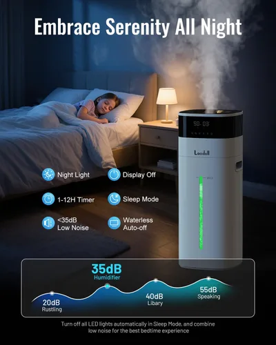 Miniatura 7 de LACIDOLL Humidificador de niebla fría y cálida para habitación grande, humidificadores de 5.3 galones/20 litros para el hogar de 2500 pies Blanco