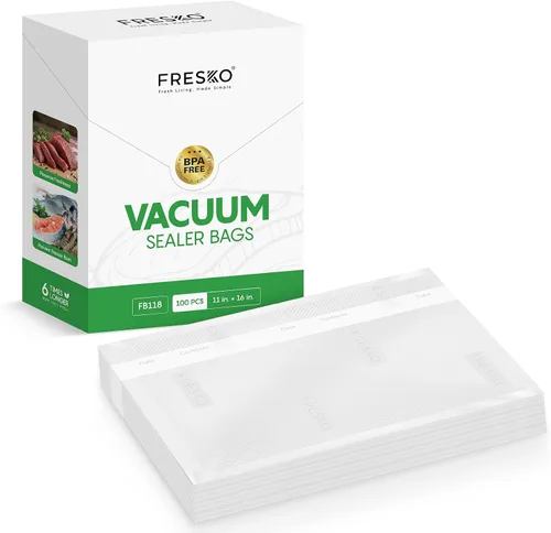 Miniatura 8 de FRESKO Bolsas selladoras al vacío, tamaño de pinta, paquete de 100 unidades de 6 x 10 pulgadas, selladores para aspiradora de comidas, seguras al