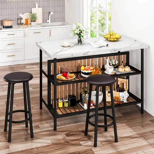 Miniatura 3 de DKLGG Isla de cocina con taburetes y almacenamiento, juego de mesa de comedor moderno para 2, juegos de cocina y comedor de 3 piezas, mesa de isla