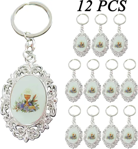 Miniatura 2 de Llavero de la Primera Comunión Niño Niña Favor 12PCS - Recuerdos para Primera Comunión Nina Nino, Llavero Católico, plateado