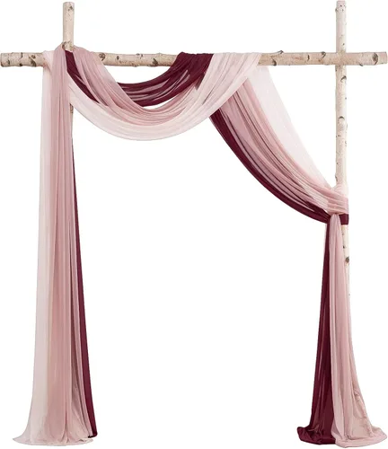 Miniatura 9 de Floroom Tela drapeada de arco de boda, 2 paneles de 19 pies, cortinas de tela de gasa blanca, decoración de ceremonia de boda, recepción Blanco
