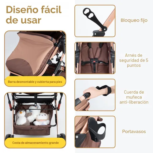 Miniatura 8 de Cochecito de bebé 2 en 1 para recién nacido plegable con toldo ajustable plegable de alto paisaje, cochecito infantil antigolpes para niños pequeños