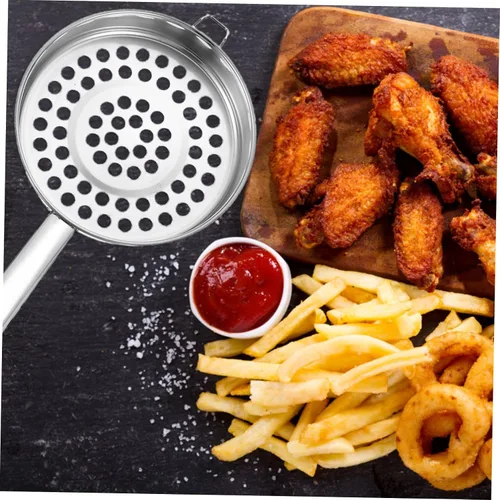 Miniatura 9 de Colador de fondo plano de acero inoxidable, cuchara de cocina de agujero grande para filtrar ollas calientes y camarones, colador de malla